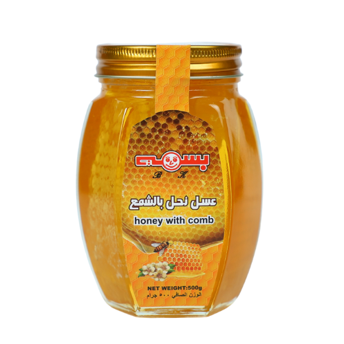 عسل نحل بالشمع بسمة 500 جم عبوة زجاج 